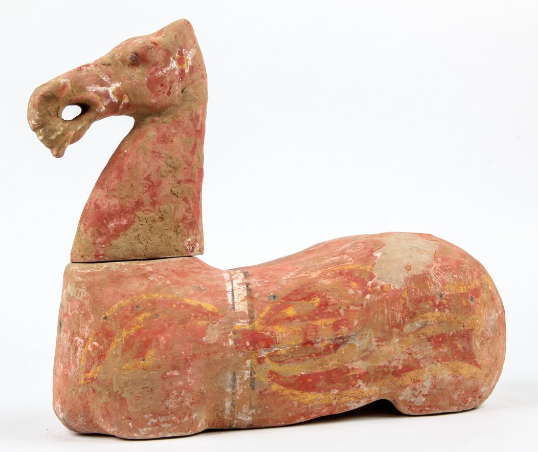 Large Ceramic Horse, Possibly Han Dynasty: Large Ceramic Horse-Red Pigment, Han Dynasty. Chinese. Size: 18" x 21" x 1" (46 x 53 x 3 cm). Provenance: Pennsylvania collection.