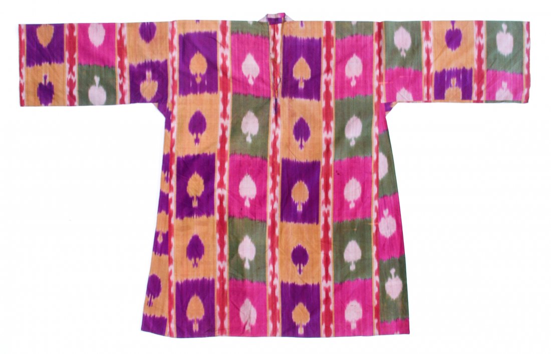 Central Asian Silk Ikat Robe: Central Asian Silk Ikat Robe, Uzbekistan, 19th Century. Size: 80" x 52" (203 cm x 132 cm). Private New Jersey collection.