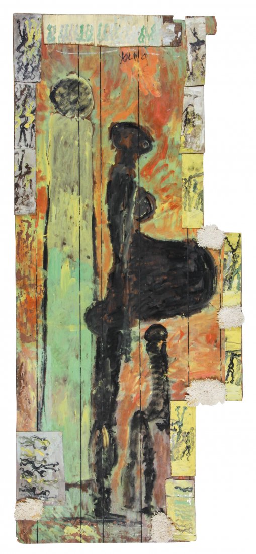Purvis Young (USA, 1943-2010), Untitled: Purvis Young (USA, 1943-2010), Untitled, mixed media assemblage; paint, wood. Size: 96" x 42". From the Overtown section of Miami, Florida, Young is famous for blending the African American experience