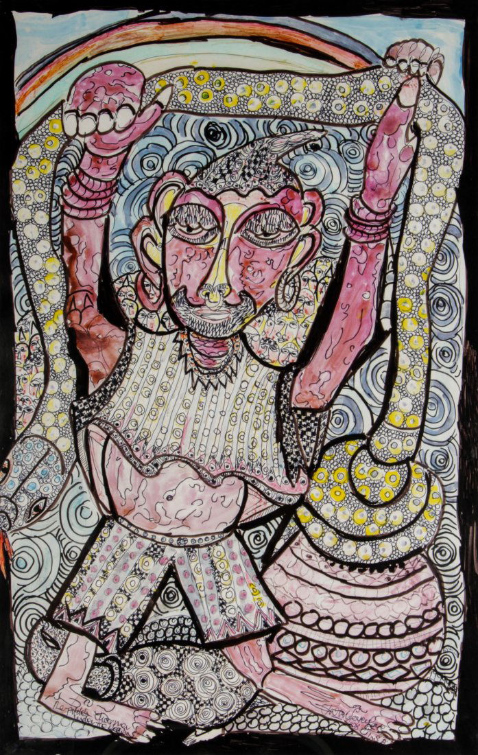 Prince Twins Seven Seven (Nigeria, 1944-2011): Prince Twins Seven Seven (Nigeria, 1944-2011) Drawing. Size: 22" x 14" (sight), 29.5" x 21.5" (frame).