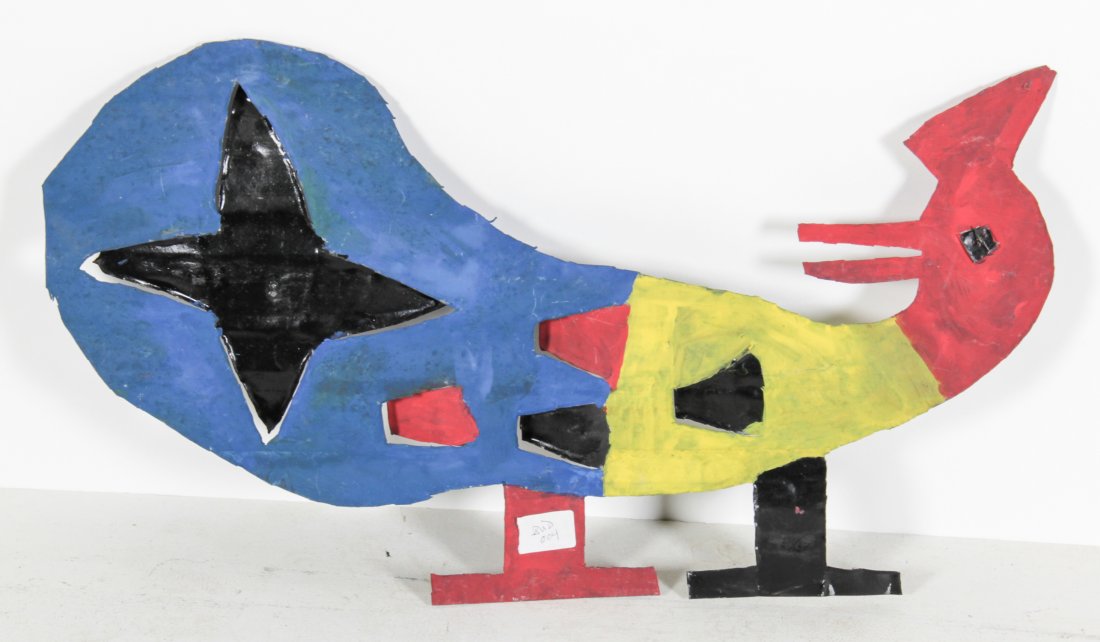David Butler (USA, 1892-1997), "Rooster": David Butler (USA, 1892-1997), "Rooster", painted metal form. Size: 24 x 14 in. (60 x 35 cm). One of the stars of folk-inspired yard art is self-taught Louisiana artist David Butler (1898-1997), who