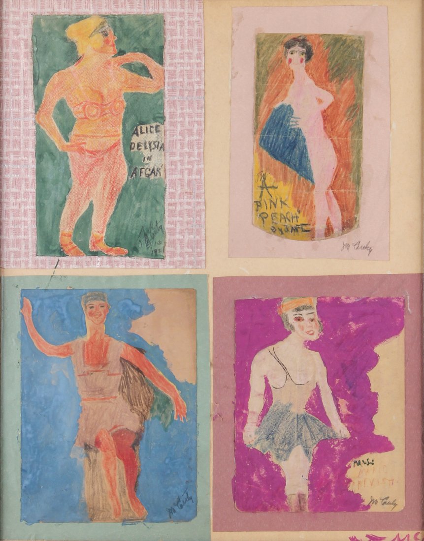 Justin McCarthy (USA, 1892-1977), "Four Showgirls": Justin McCarthy (USA, 1892-1977), "Four Showgirls", oil on board. Size: 28" x 21" , 72 x 54 cm (board), 30" x 28" , 77 x 72 cm (frame). This auction showcases works by self-taught artist Justin McCa