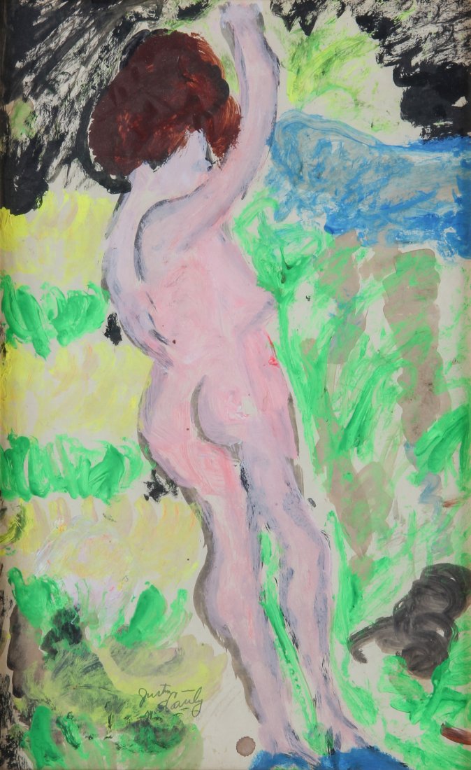Justin McCarthy (USA, 1892-1977), "Nude": Justin McCarthy (USA, 1892-1977), "Nude", mixed media on paper. Size: 22" x 14" , 56 x 36 cm (sheet), 27.5" x 19.5" , 70 x 50 cm (frame). This auction showcases works by self-taught artist Justin Mc