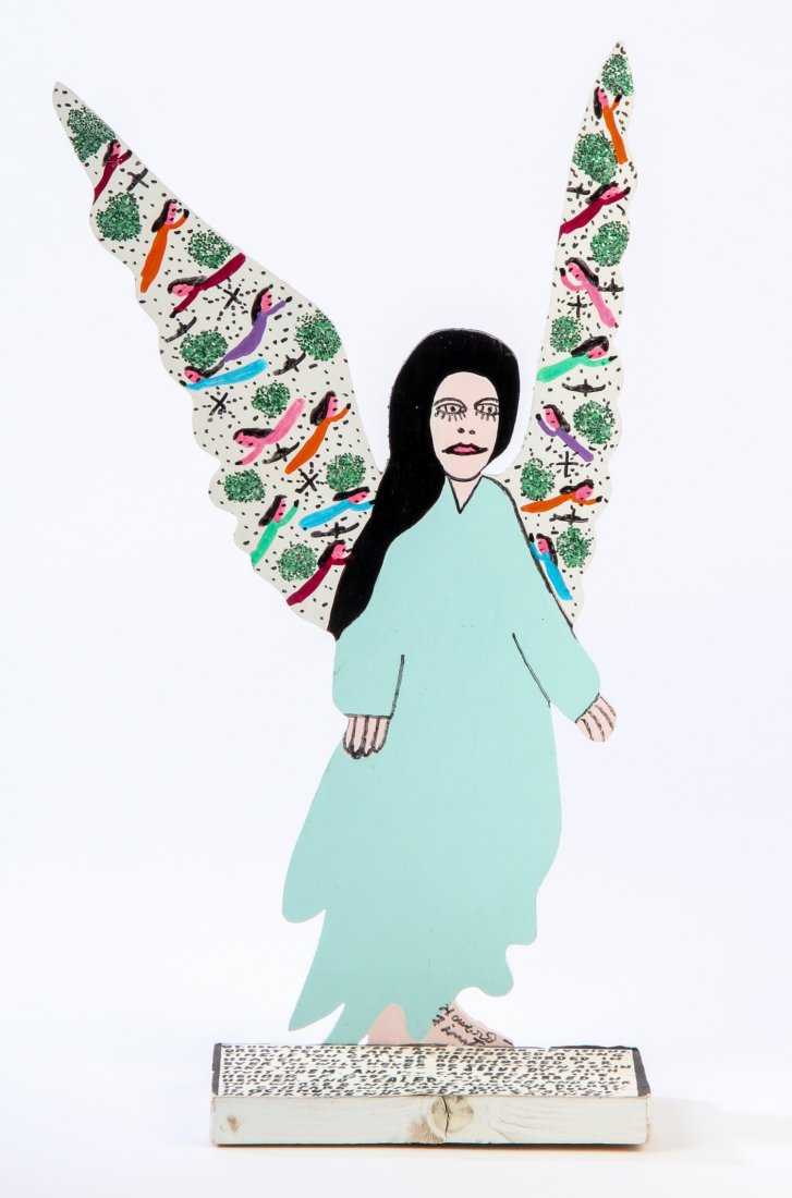 Howard Finster (USA, 1916-2001), "Angel": Howard Finster (USA, 1916-2001), "Angel", paint on cutout wood. Signed, dated and numbered. #30,249, Date: July 29, 1993. Size: 17" x 10.5" x 3.5" (44 x 27 x 9 cm). Howard Finster (1916-2001) may be o