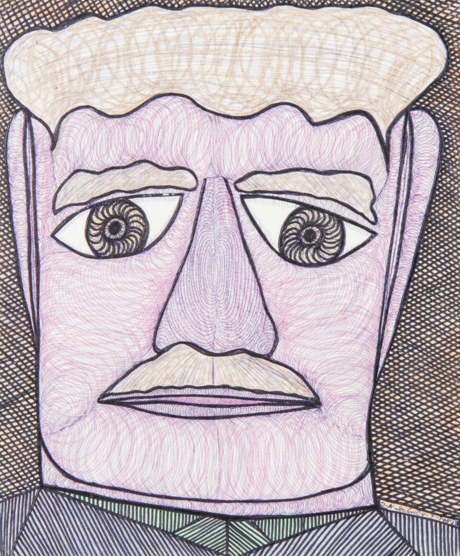 Ted Gordon (USA, b. 1924) "Man with Mustache": Ted Gordon (USA, b. 1924), "Man with Mustache" Mixed Media on Paper. Size: 17" x 14" (sheet), 24" x 21" (frame).