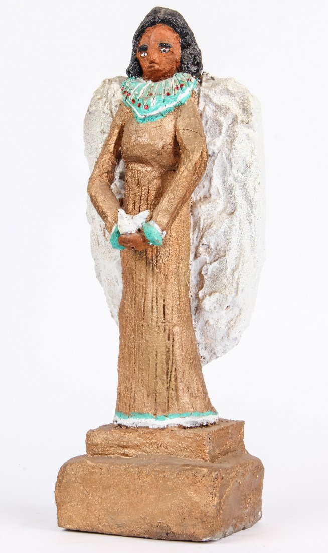 Gregory "Mr. Imagination" Warmack, (American,: Gregory "Mr. Imagination" Warmack, (American, 1948-2012), mixed media angel sculpture. Size: 20" x 7.5" x 5". Under the name of “Mr. Imagination,” Gregory Warmack (1948-2012) saw the untapped poss