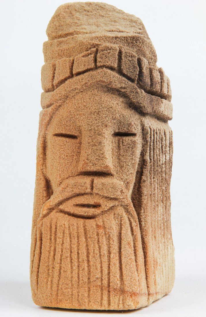 Gregory "Mr. Imagination" Warmack, (American,: Gregory "Mr. Imagination" Warmack, (American, 1948-2012), "Sandy Head", Industrial sandstone sculpture. Size: 9.5" x 3.5" x 4.5". Under the name of “Mr. Imagination,” Gregory Warmack (1948-2012) s