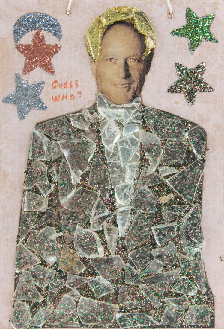 Paul "Baltimore Glassman" Darmafall (USA, 1925-2003),: Paul "Baltimore Glassman" Darmafall (USA, 1925-2003), "Guess Who?", Mixed media on wood. Size: 12" x 8".