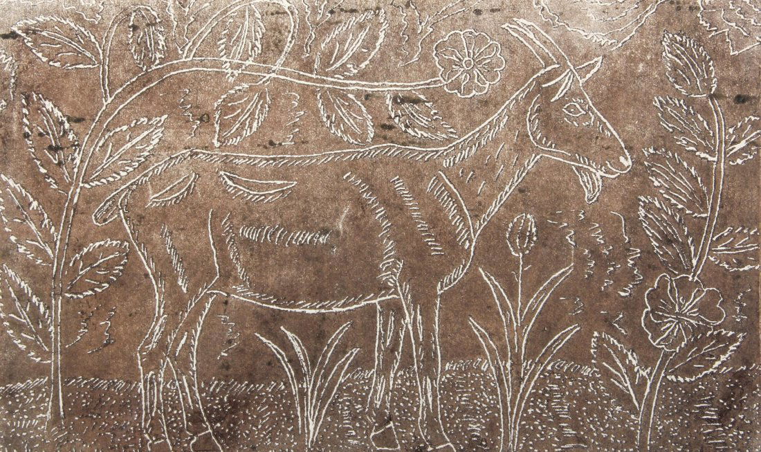 Clarence Stringfield (USA, 20th c.), Goat relief print: Clarence Stringfield (USA, 20th c.), Goat relief print, signed. Size: 11.5" x 17.5".