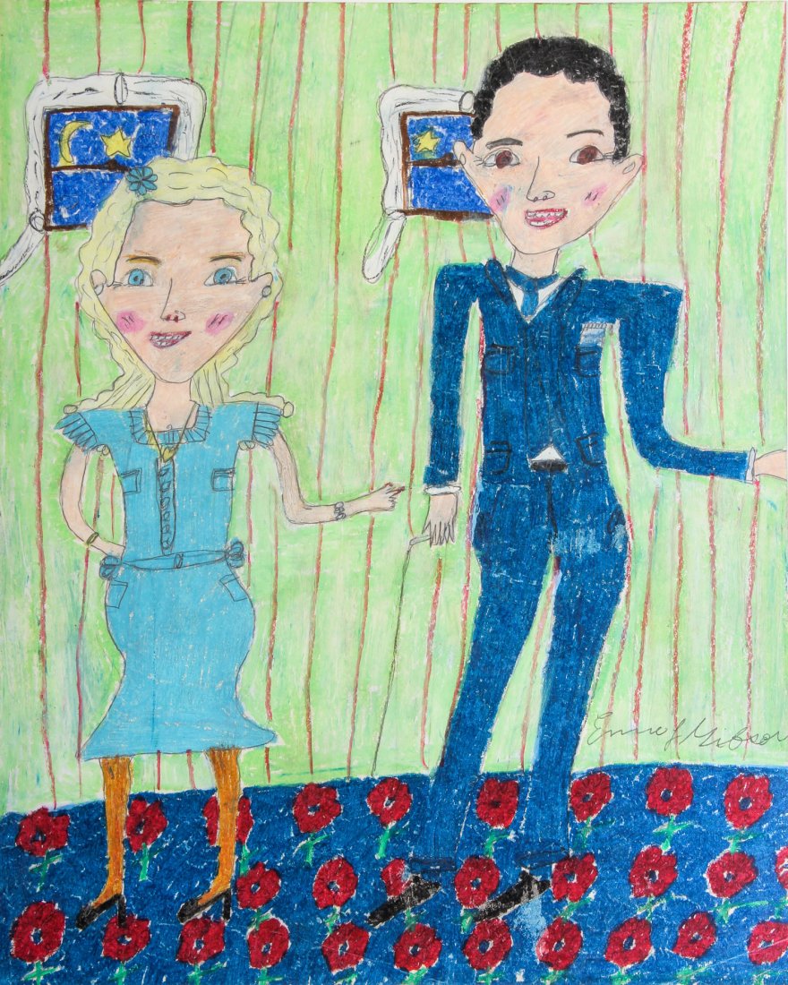 Emma Gibson (USA), "Happy Couple": Emma Gibson (USA, 20th c.), "Happy Couple", Pastel on paper, signed. Size: 17.5" x 14".