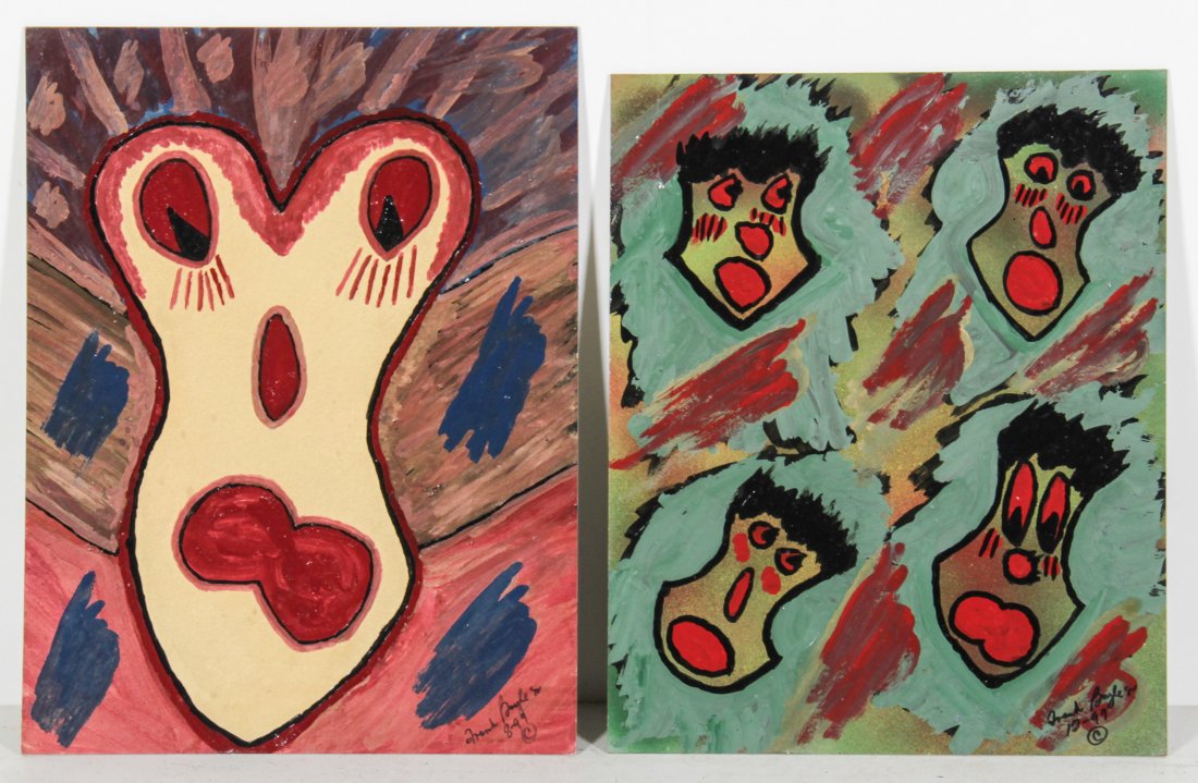 Preacher Frank Boyle (USA), Two Works: "Happi' & Jowiz: Preacher Frank Boyle (USA), Two Works: "Happi' & Jowiz where do you Go?" and "Chasing the Rainbow", mixed media on board. Sizes: 20" x 15" & 18.5" x 15".