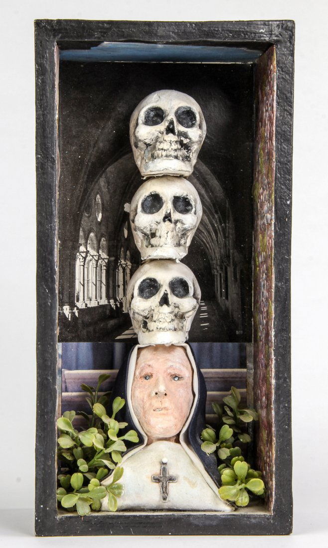 J.P. Peters, "Patroness of Phrenologists": J.P. Peters, "Patroness of Phrenologists", 1987. Sor Melda Diorama. Size: 13" x 6.5" x 4". Provenance: Saint Joseph's University.