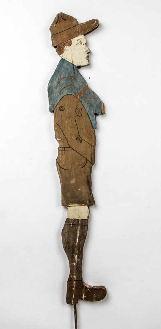 Vintage Folk Art Boy Scout Standee: Vintage Folk Art Boy Scout Standee. Painted plywood. Size: 44" x 9" x 2".