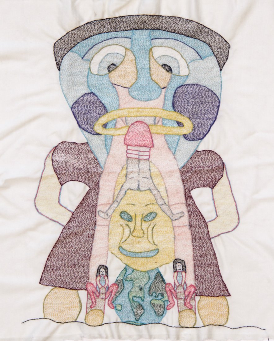 Erotic Folk Art Embroidery Panel: Erotic Folk Art Embroidery Panel. Size: 20.5" x 25". Provenance: An estate in Jim Thorpe, PA.