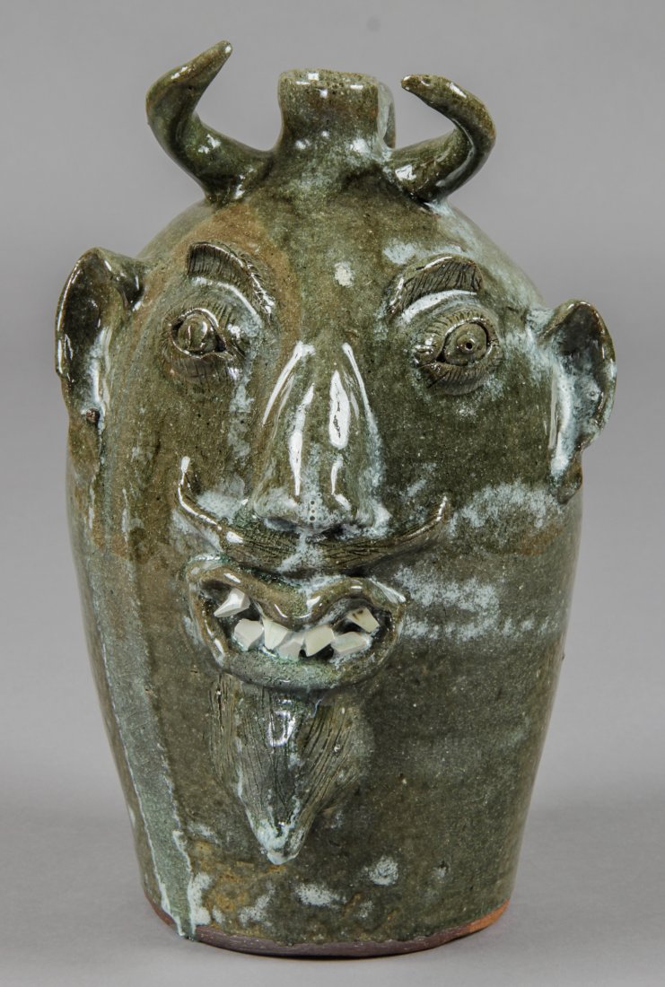 Louis D. Brown (USA, 20th c.), Horned Face Jug: Louis D. Brown (USA, 20th, c.), Horned Face Jug, 1994, glazed ceramic, signed and dated. Size: 15" x 9" x 9.5".