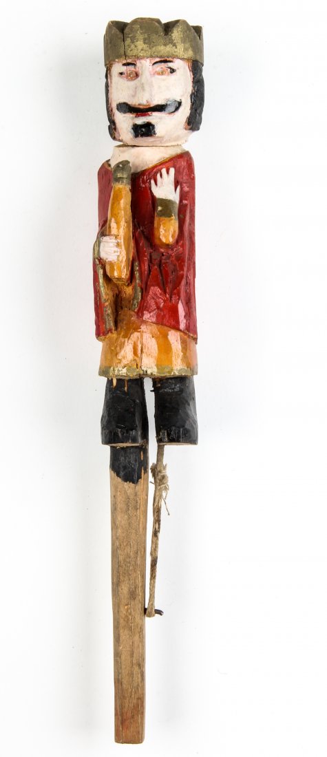 Polish Folk Art wood carving - Puppet: Anonymous, Puppet, Mid 20th c., Polish Folk Art wood carving. Size: 9" x 2" x 3" (23 x 5 x 8 cm). Typically during Christmas time, this puppet would have been included in a set carried from house to h