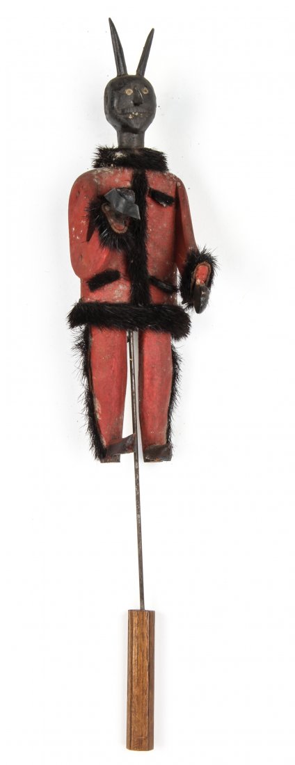 Polish Folk Art wood carving - Puppet: Anonymous, Puppet, Mid 20th c., Polish Folk Art wood carving. Size: 9" x 2" x 3" (23 x 5 x 8 cm). Typically during Christmas time, this puppet would have been included in a set carried from house to h