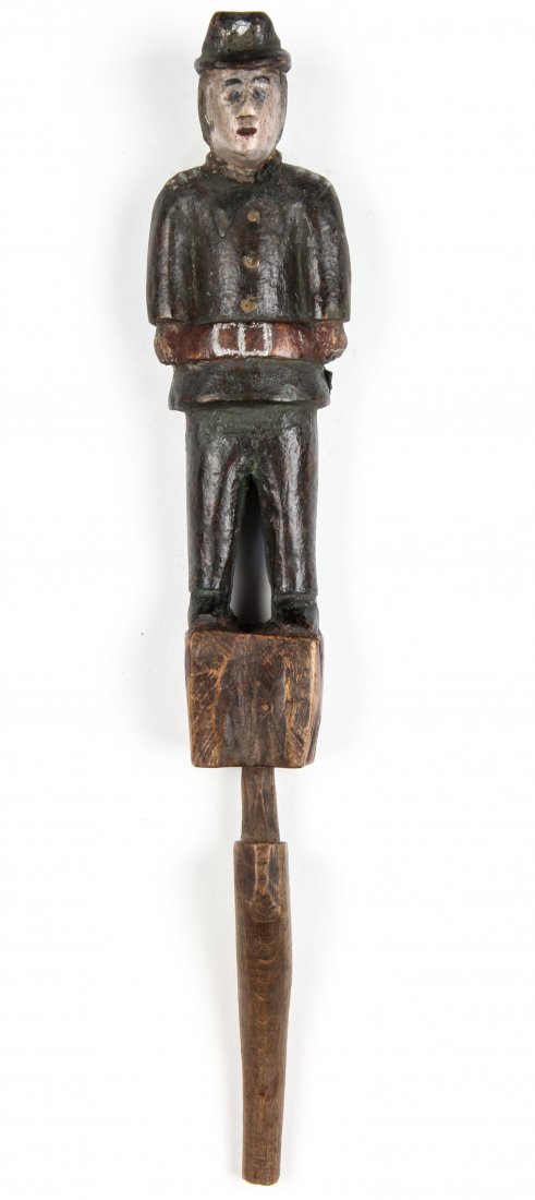 Polish Folk Art wood carving - Puppet: Anonymous, Puppet, Mid 20th c., Polish Folk Art wood carving. Size: 8" x 3" x 2" (20 x 8 x 5 cm). Typically during Christmas time, this puppet would have been included in a set carried from house to h