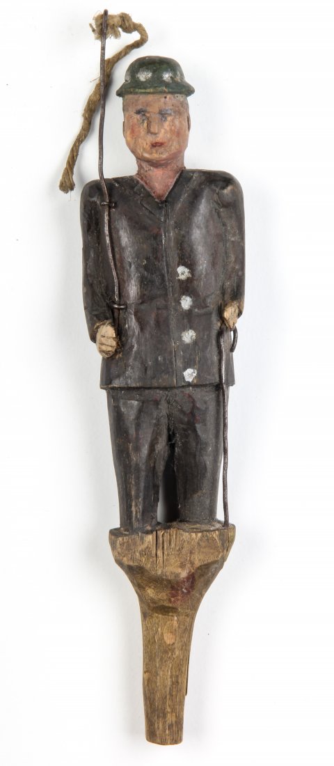 Polish Folk Art wood carving - Puppet: Anonymous, Puppet, Mid 20th c., Polish Folk Art wood carving. Size: 7" x 3" x 2" (18 x 8 x 5 cm). Typically during Christmas time, this puppet would have been included in a set carried from house to h