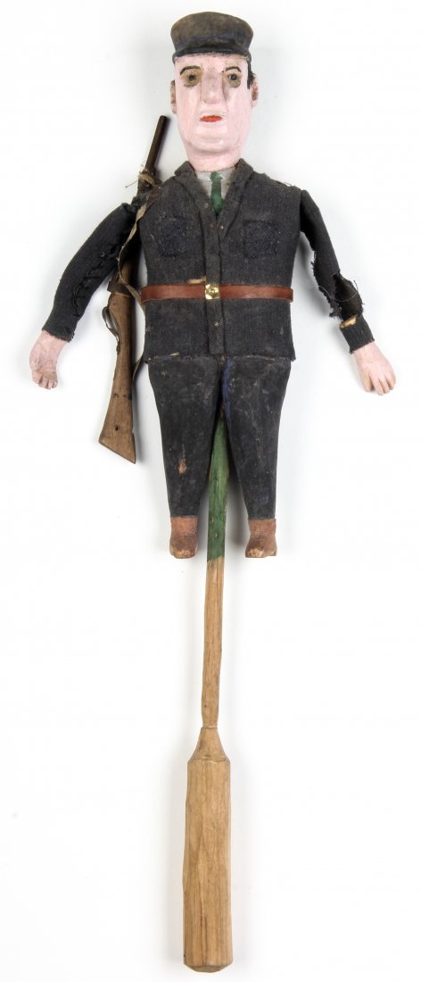 Polish Folk Art wood carving - Puppet: Anonymous, Puppet, Mid 20th Century, Polish Folk Art wood carving. Size: 8" x 4" x 2" (20 x 10 x 5 cm). Typically during Christmas time, this puppet would have been included in a set carried from hous