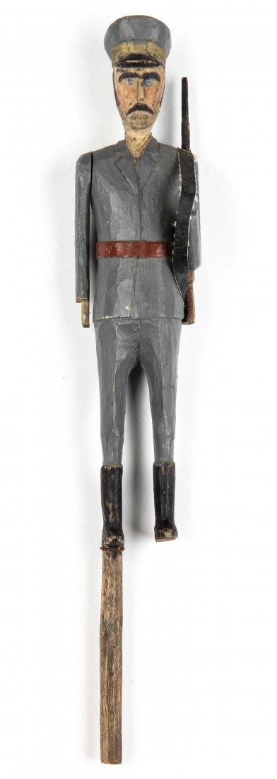 Polish Folk Art wood carving - Puppet: Anonymous, Puppet, Mid 20th c., Polish Folk Art wood carving. Size: 8" x 2" x 2" (20 x 5 x 5 cm). Typically during Christmas time, this puppet would have been included in a set carried from house to h