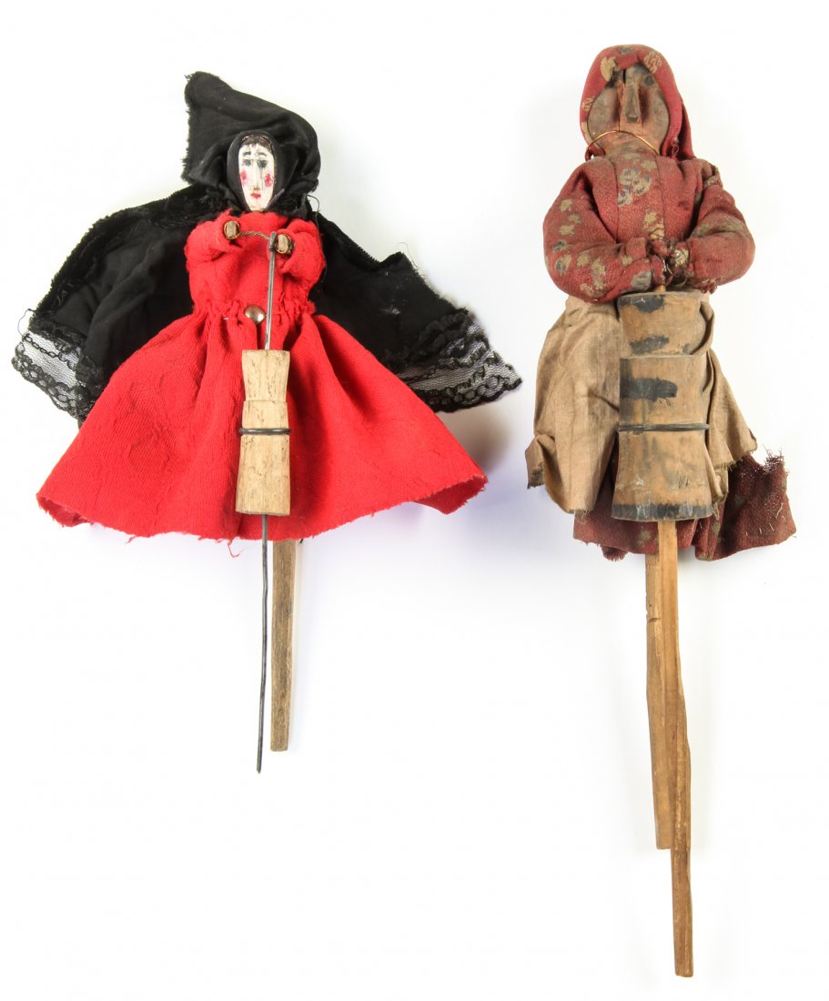 Polish Folk Art wood carving - Two Puppets: Anonymous. Two Puppets, Mid 20th c., Polish Folk Art wood carving. Size: 7" x 3" x 4" (18 x 8 x 10 cm). Typically during Christmas time, these puppets would have been included in a set carried from ho