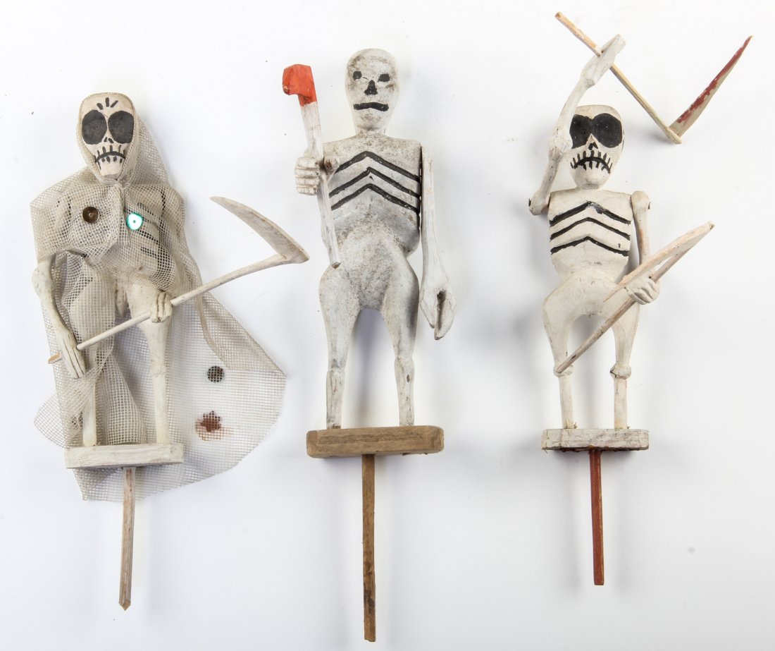 Polish Folk Art wood carving - Three Puppets: Anonymous, Three Puppets, Mid 20th c., Polish Folk Art wood carving. Size: 8" x 3" x 3" (20 x 8 x 8 cm). Typically during Christmas time, these puppets would have been included in a set carried from h