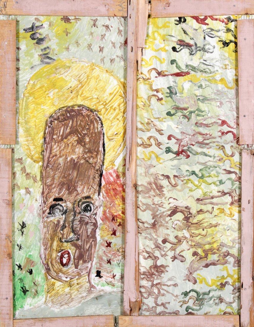 Purvis Young (USA, 1943-2010), Untitled: Purvis Young (USA, 1943-2010), Untitled, 1990's, mixed media assemblage; house paint on wood. Size: 48" x 37", (120 x 93 cm).