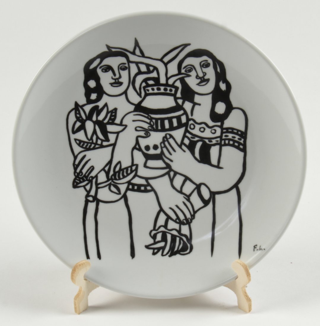 Fernand Leger Plate: After Fernand Leger, Porcelain Plate, Editions S.E.A.L., Musee F. Leger, Biot. Size: 9.5" x 9.5", (24 x 24 cm). Stand not included.