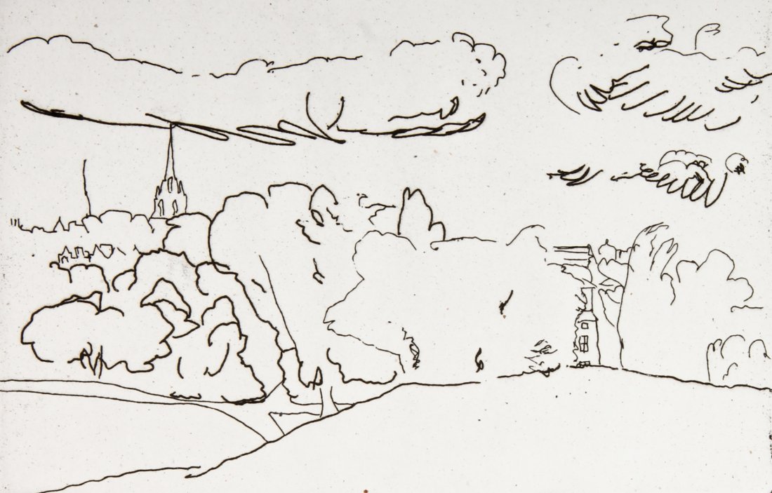 Barry Flanagan Etching, For John Constable: Barry Flanagan (Welsh, 1941-2009), "For John Constable", 1976, etching, numbered 64 of 100. Provenance: The Prudential Insurance Company of America. Size: 12" x 16" (30 x 41 cm).