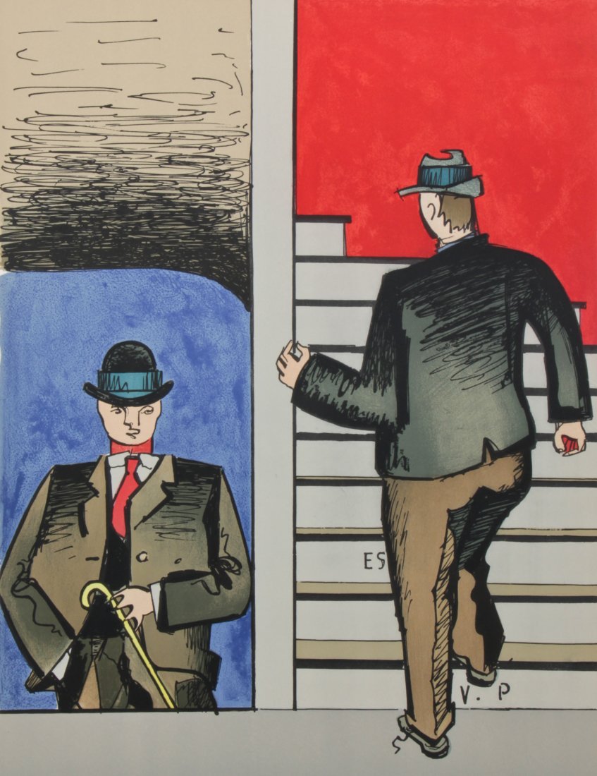 Jean Helion French Lithograph: Jean Helion (FRENCH, 1904-1987), Stairs, Lithograph. Size: 26" x 19", 66 x 48 cm (sheet), 21.5" x 16.75", 55 x 43 cm (image).