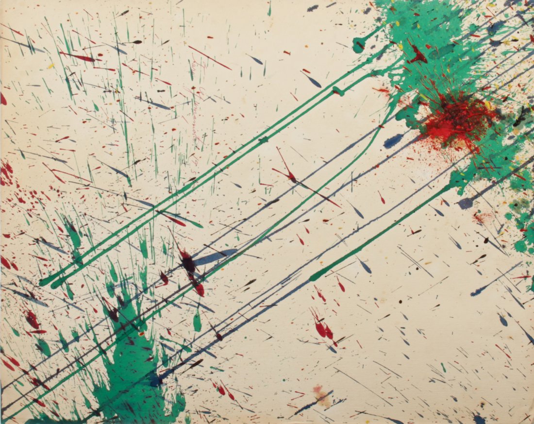 Taro Yamamoto Abstract Painting: Taro Yamamoto (American, 1919-1994), Abstract Oil Composition, Thinned oil paint on paper. Size: 24" x 19" (61 x 48 cm).