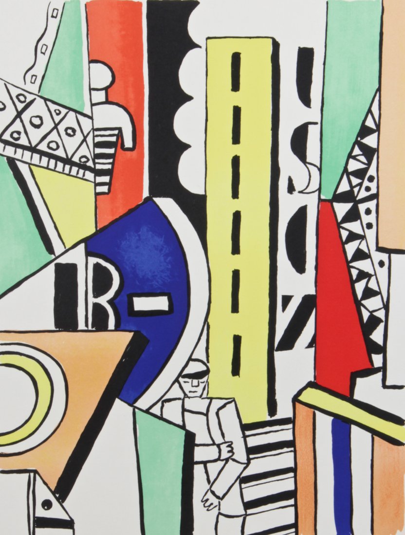 Fernand Leger Lithograph: Fernand Leger (French, 1881-1955) Geometric Figures Composition, Lithograph on paper. Size: 16" x 22", 41 x 56 cm (image), 20" x 25.25", 51 x 64 cm (sheet).