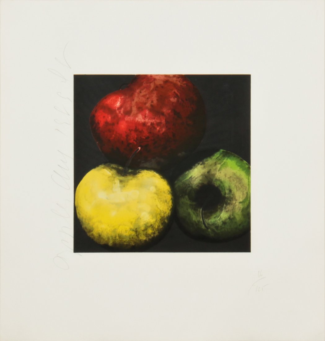 Donald Sultan, Apples, 1989: Donald Sultan (American, b.1951), "Apples", 1989. Print, signed and numbered 66 of 125. Published by Parasol Press. Framed. Size: 23" x 22", 58 x 56 cm (sheet), 25.5" x 24.5", 65 x 62 cm (frame).