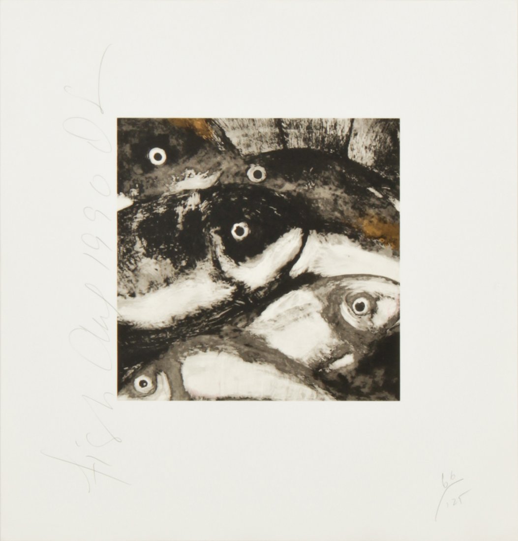 Donald Sultan, Fish, 1989: Donald Sultan (American, b.1951), "Fish", 1990. Print, signed and numbered 66 of 125. Published by Parasol Press. Framed. Size: 23" x 22", 58 x 56 cm (sheet), 25.5" x 24.5", 65 x 62 cm (frame).