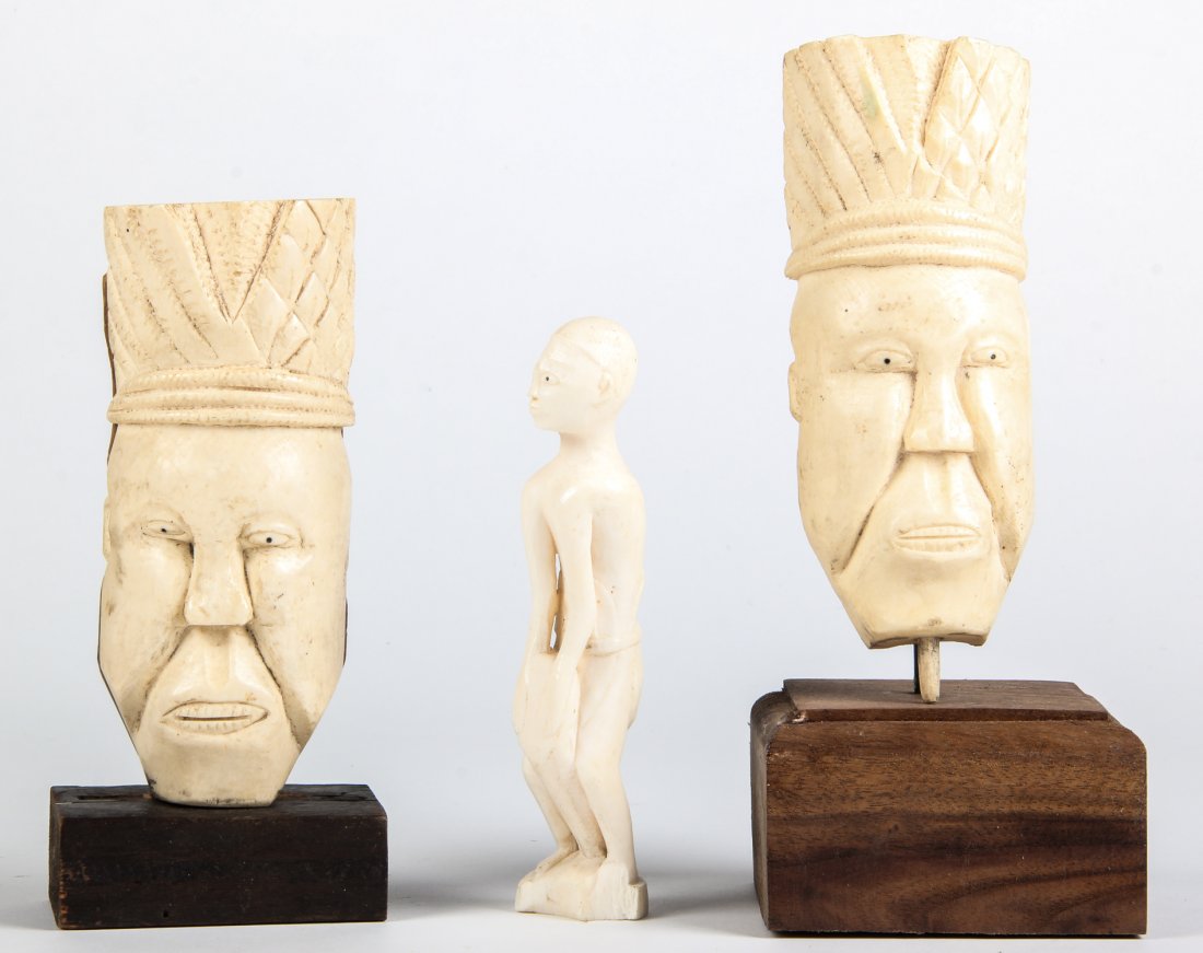 3 Antique Carved African Ivory Artifacts: 3 Antique Carved African Ivory Artifacts. Ranging in size from 6" x 1" x 2" (15 x 3 x 5 cm) to 8" x 4" x 2" (20 x 16 x 5 cm). Provenance: Philadelphia estate.