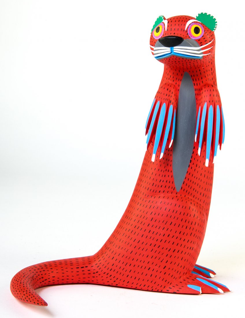 Mexican Folk Art, Moises Jimenez (Oaxaca, Mexico): Moises Jimenez, Otter. Mexican Folk Art Wood Carving. Circa 2000. Moises is the grandson of Manuel Jimenez, who many consider the founder of the Mexican wood carving movement from Oaxaca. Missing one 