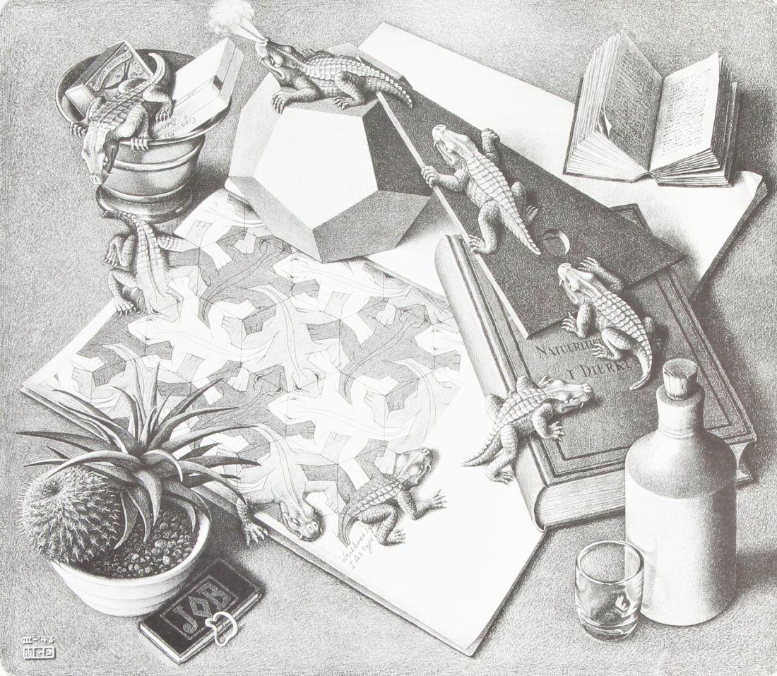 MC Escher Foundation Poster: MC Escher Foundation Poster. Size: 26" x 23", 66 x 58 cm (frame).