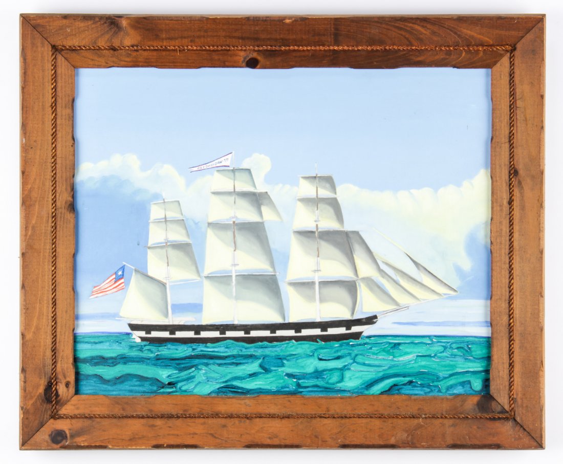 Vintage Tall Ship Thrift Store Painting: Vintage "Tall Ship" Thrift Store Painting. Size: 28" x 34", (71 x 86 cm).