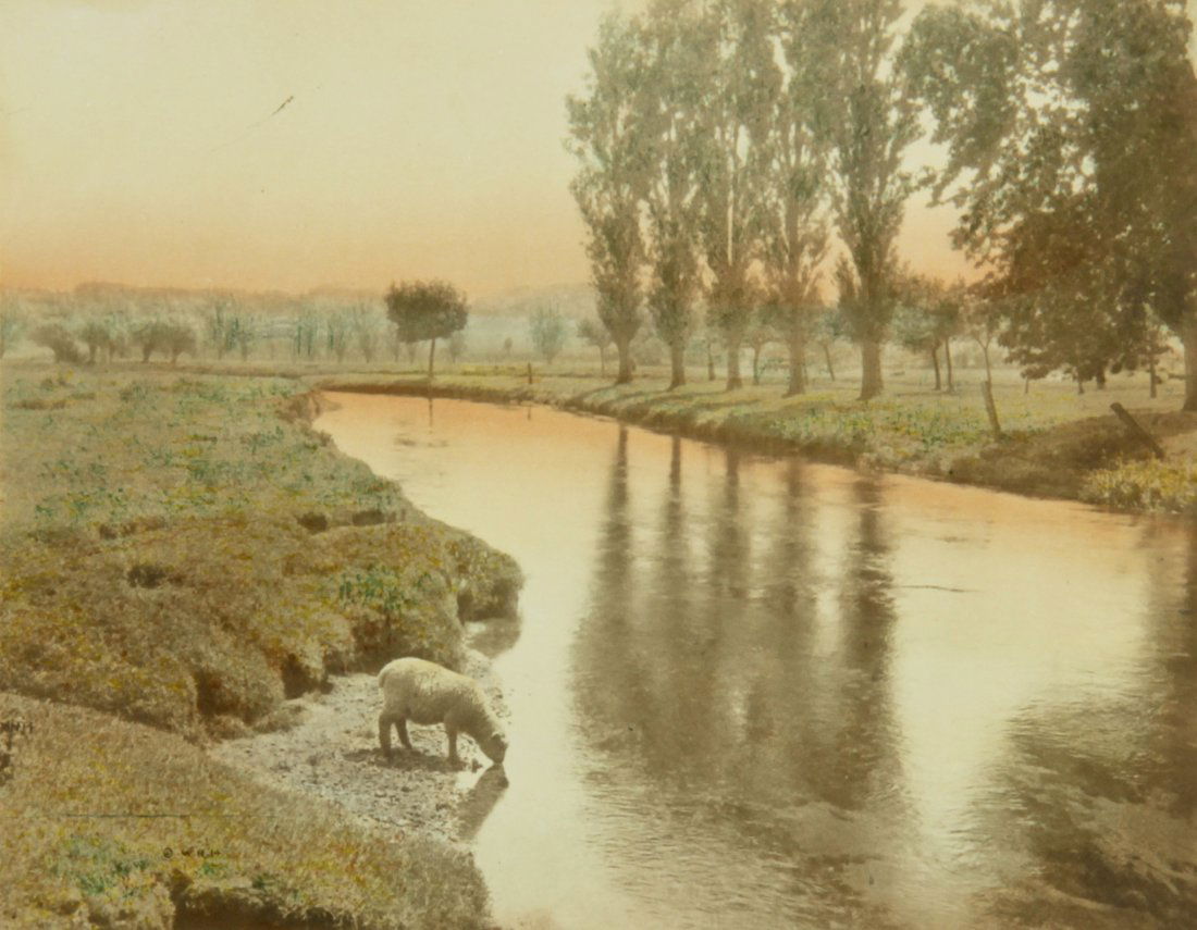 Wallace Nutting Print, Mary's Little Lamb, Signed: Wallace Nutting Print, Mary's Little Lamb. Signed. Copyright 1914. Size: 7" x 10", 18 x 25 cm (sight); 15" x 18", 38 x 46 cm (frame).