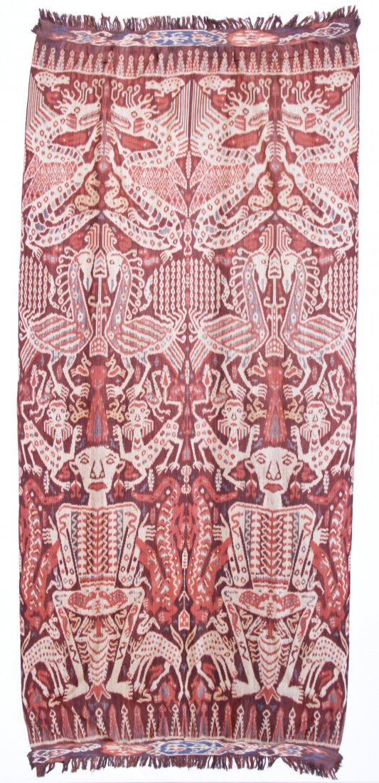 Tenture Murale Indonésienne Sumba Ikat - 226x152cm - Tissée Main - Vintage
