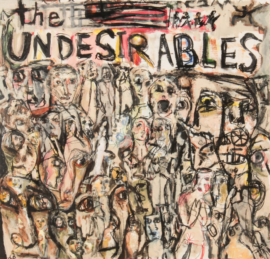 Jim Bloom, The Undesirables: Jim Bloom (American, b. 1968), "The Undesirables", mixed media assemblage on paper. Size: 28" x 28.5", 71 x 72 cm (sight), 36" x 37", 91 x 94 cm (frame).