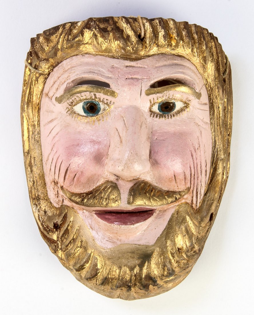 Don Benjamin Campos, Mexican Folk Art Mask: Mexican Folk Art Mask by Don Benjamin Campos Zamora (Michoacan, Mexico), carved and painted wood. Signed. Circa 1980. Size: 8" x 6.5" x 4".