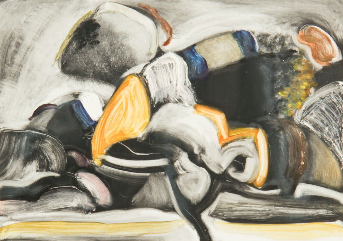 Martha Armstrong, Abstract Monoprint: Martha Armstrong (American b. 1935), Untitled (Abstract Composition), 1984, monoprint. Size: 13.75" x 19.5", 35 x 50 cm (image); 25.75" x 31", 65 x 79 cm (frame). Provenance: Gross Mccleaf Gallery, Ph