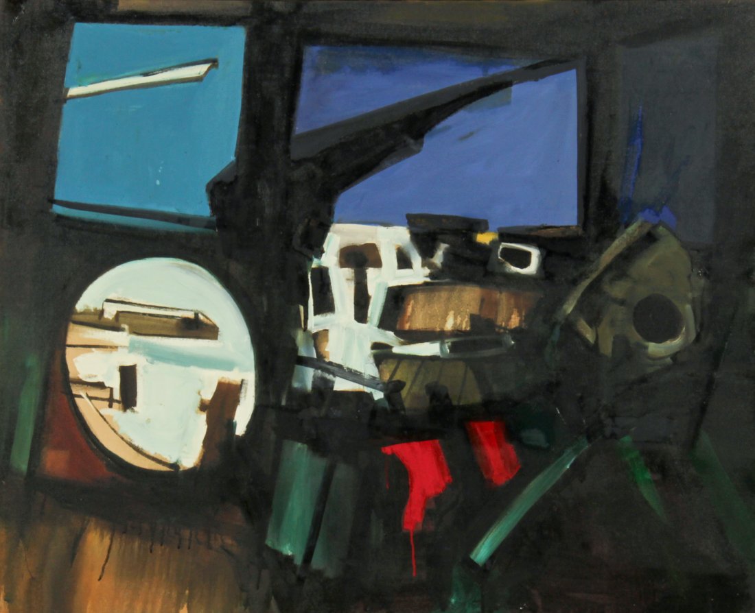 John Philip Hultberg, Winged Platform: John Philip Hultberg (American Abstract Expressionist, 1922-2005), "Winged Platform", 1961, oil on canvas. Size: 32" x 39", 81 x 99 cm (stretcher); 33.75" x 40.5", 86 x 103 cm (gilt wood frame). Prove