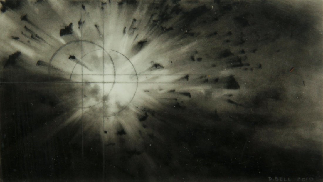 Dozier Bell Drawing: Dozier Bell (American, b. 1957), Untitled (Explosion in the Sky), 2011, mixed media drawing. Size: 8.5" x 7", 22 x 18 cm (frame), 4.25" x 2.25", 11 x 6 cm (sight). Provenance: The Estate of Aaron Fine