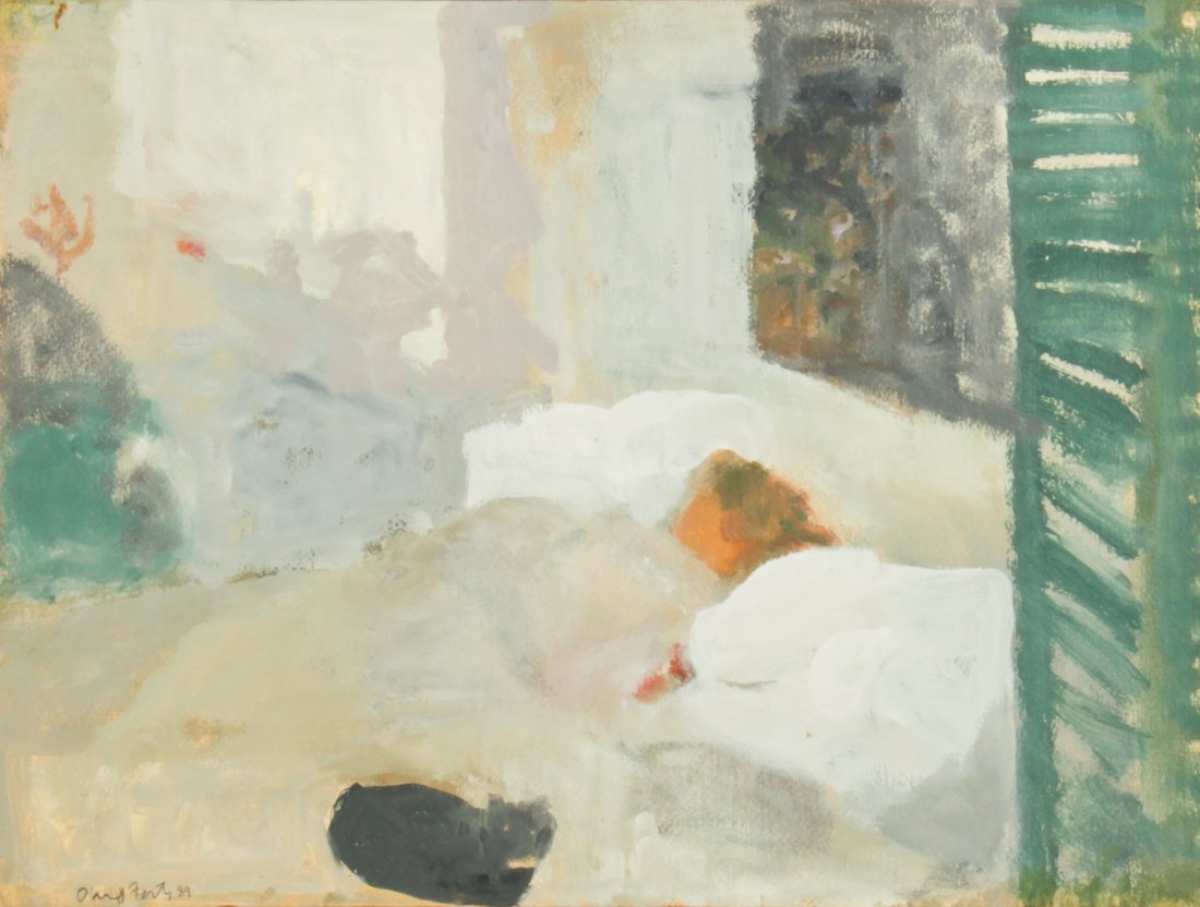 David Fertig, Girl Sleeping: David Fertig (American, b. 1950), "Girl Sleeping", 1989; oil on paper. Size: 17" x 22.75", 43 x 58 cm (sheet); 18.25" x 24", 46 x 61 cm. Provenance: Marian Locks Gallery, Philadelphia (label on verso)