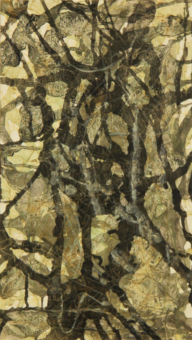 Abstract Expressionist Painting: Unknown Artist (20th c.) illegibly signed, Untitled (Abstract Expressionist Composition), 1960, mixed media. Size: 28" x 19", 71 x 48 cm (frame), 21" x 12", 53 x 30 cm (sight). Provenance: The Estate 
