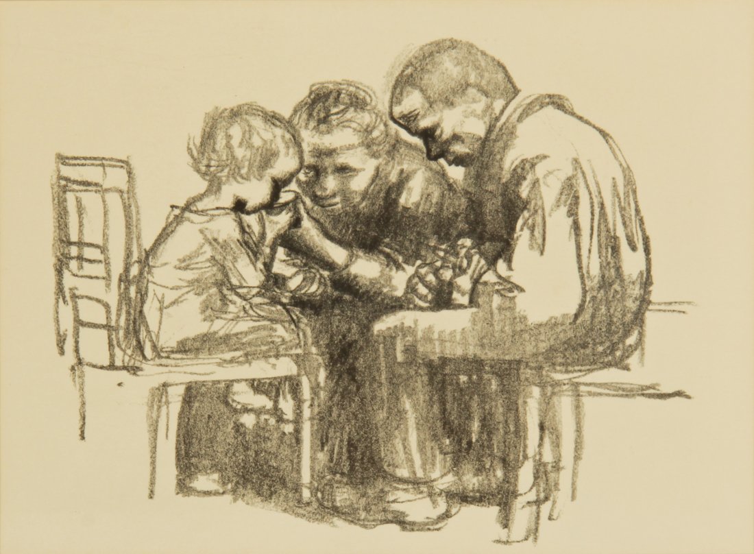 Kathe Kollwitz, Besuch im Kinderkrankenhaus: Kathe Kollwitz (20th c.), "Besuch im Kinderkrankenhaus", lithograph, unsigned, framed. Size: 11.5" x 15", 29 x 38 cm (sight), 16.5" x 20.25", 42 x 51 cm (frame). Provenance: The Estate of Aaron Fine, 