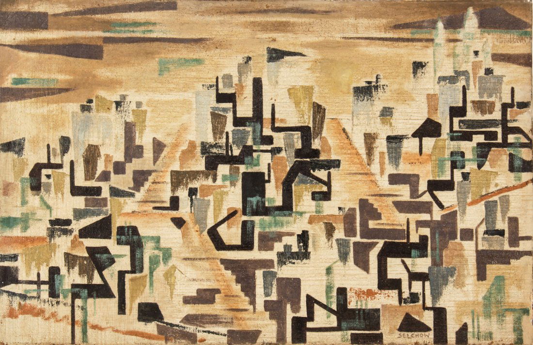 Roger Selchow, Abstract Painting: Roger Hoffman Selchow (American, 1911-1994), Untitled (Modernist Geometric Abstraction), oil on canvas. Size: 25.5" x 39.25", 65 x 100 cm (stretcher).